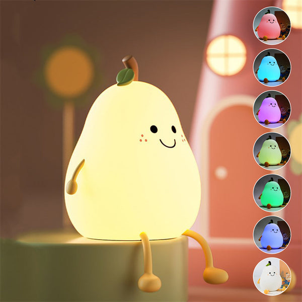LED Pear Fruit Night Light USB Rechargeable Dimming Touch Silicone Table Lamp Bedroom Bedside Decoration Couple Gift Boby Light
